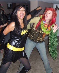 Bat Girl versus Poison Ivy! Two great Halloween costumes