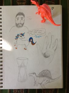Drawing in pencil and marker.